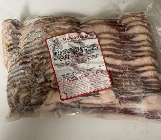 BEEF BACON- UNCURED SMOKED $14/LB.